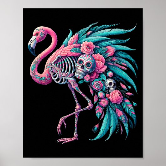 Dames suiker schedel Mexicaanse flamingo dia de lo Poster (Voorkant)