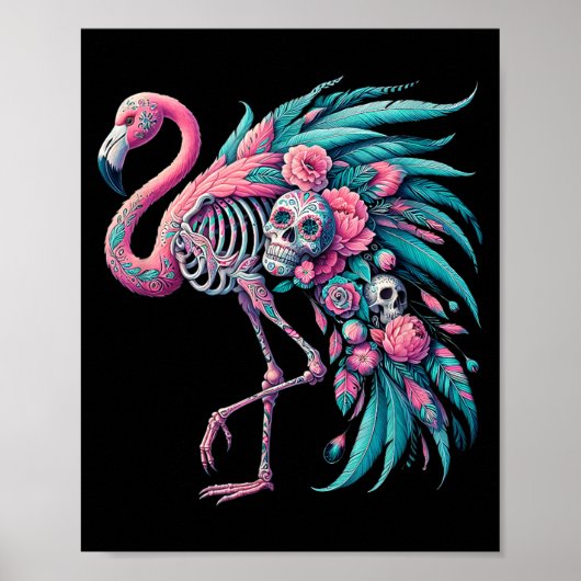 Dames Suiker Schedel Mexicaanse Flamingo Dia De Lo Poster (Voorkant)