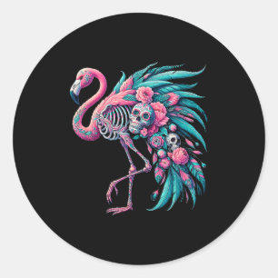 Dames suiker schedel Mexicaanse flamingo dia de lo Ronde Sticker