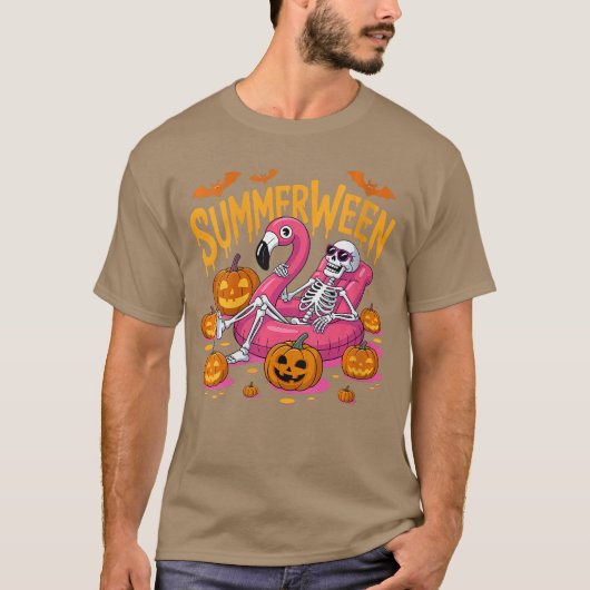 Dames Summerween Vibes Skelet Pompoen Griezelig Va T-shirt (Voorkant)