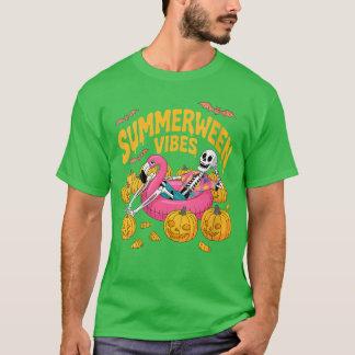 Dames Summerween Vibes Skelet Pompoen Griezelig Va T-shirt