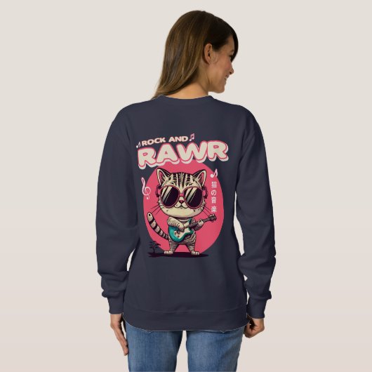 Dames Sweatshirt - Rock & Rawer Funny Kawaii Cat (Achterkant volledig)