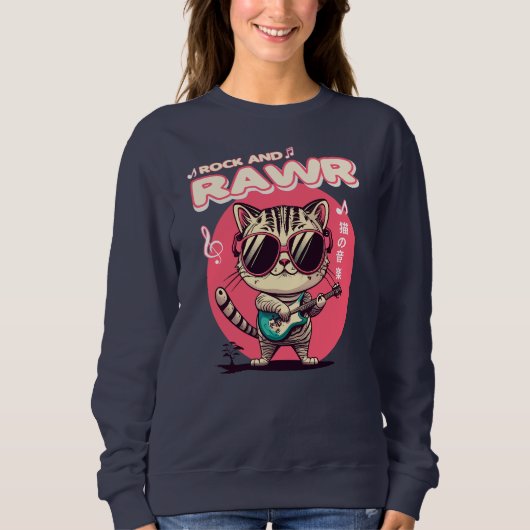 Dames Sweatshirt - Rock & Rawer Funny Kawaii Cat (Voorkant)