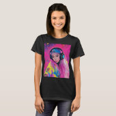 Dames T-shirt DJ meisje met roze haar (Voorkant volledig)