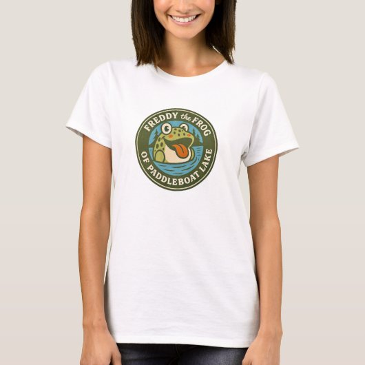 Dames T-shirt Freddy de Kikker op Paddlebootmeer (Voorkant)