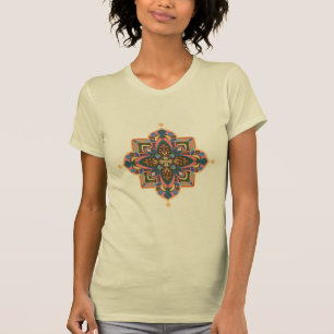 Dames t-shirt geometrische mandala in perzik oranj
