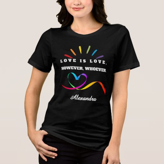 Dames T-shirt met eigen naam en trots lint - Linke (Voorkant)