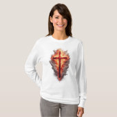 Dames T-shirt met lange mouwen en brandend christe (Voorkant volledig)