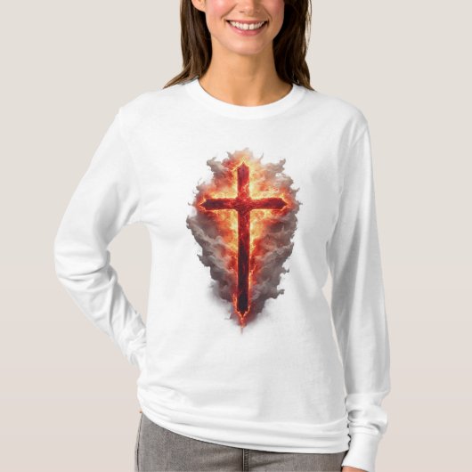 Dames T-shirt met lange mouwen en brandend christe (Voorkant)