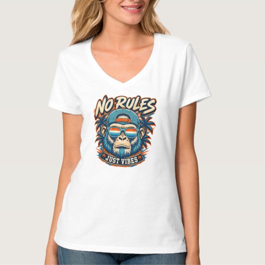 Dames T-shirt met 'No Rules Monkey' (Voorkant)