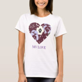 Dames T-shirt "Mijn Liefde" Paarse Viooltjes Hart (Voorkant)