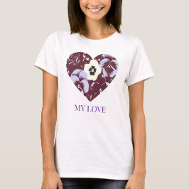 Dames T-shirt "Mijn Liefde" Paarse Viooltjes Hart