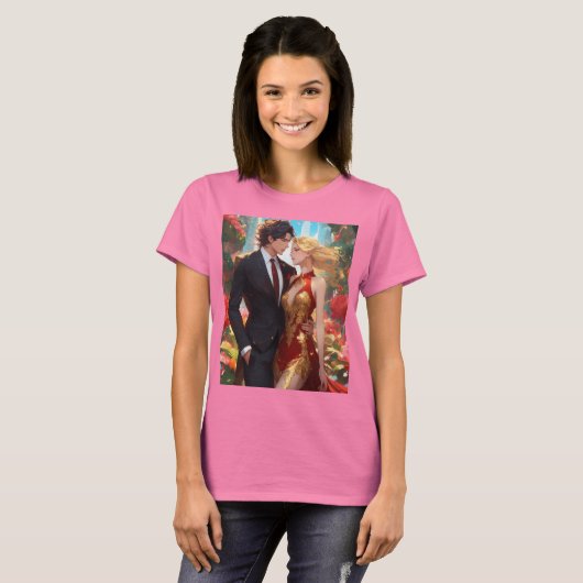 Dames T-shirt, paar liefde bedrukt T-shirt (Voorkant volledig)