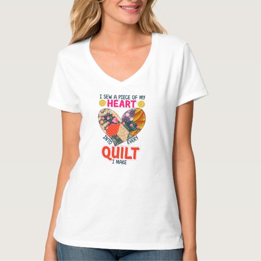 Dames t shirt quilten, quilten harten, Vriendelijk (Voorkant)