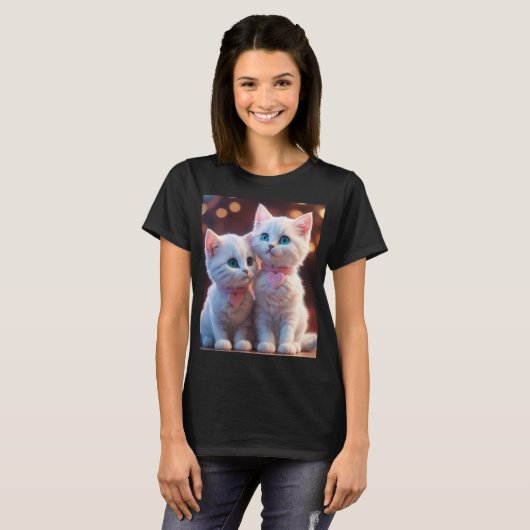 Dames T-shirt zwart kitten (Voorkant volledig)