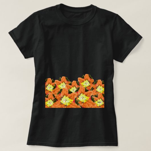 Dames T-shirts : Oranje & Gele Bloemen  (Design voorkant)