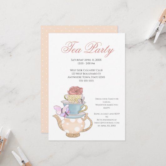 Dames Tea Party Ideeën Kaart (Voorkant / Achterkant in situ)