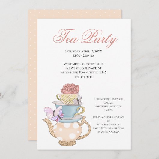 Dames Tea Party Ideeën Kaart (Voorkant / Achterkant)