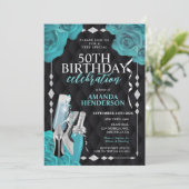 Dames Teal en Zilver Verjaardag Kaart (Staand voorkant)