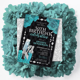 Dames Teal en Zilver Verjaardag Kaart
