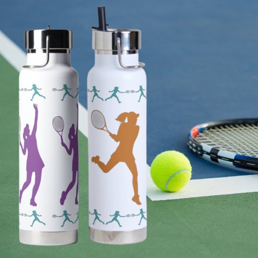 Dames Tennis Silhouetten-Paarse, Blauwgroen, & Sin Waterfles