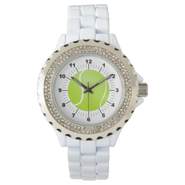 Dames Tennisbal Rhinestone Wit emaille Horloge (Voorkant)