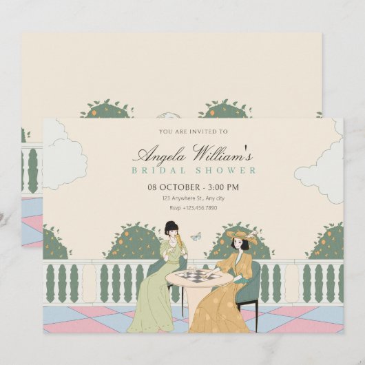 Dames theetuin vrijgezellenfeest kaart (Voorkant / Achterkant)