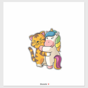 Dames Tijger en Eenhoorn Cute Zoo Dieren Knuffelen Sticker