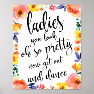 Dames Toilet Bloemen 8x10 Trouwbord Poster