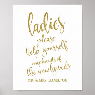 Dames Toilet Mand Basket Glitter 8x10 Trouwbord Poster