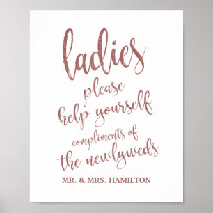Dames Toilet Mand Basket Roze Goud Glitter 8x10 Bo Poster