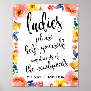 Dames Toilet Trouw Mand 8x10 Bloemen Bord Poster