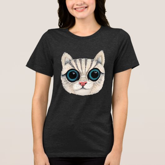 Dames Top Tee T-Shirt Kijkende Kat (Voorkant)