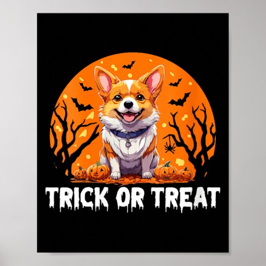 Dames Trick Of Treat Halloween Hond V-Hals Poster (Voorkant)