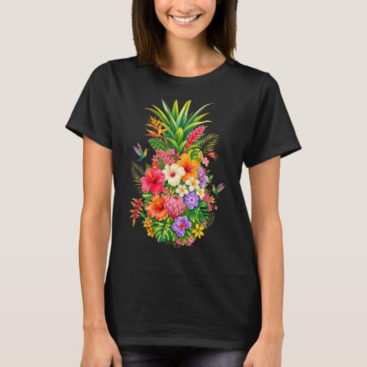 Dames Tropische Dennen Bloemendesign T-shirt (Voorkant)