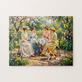 Dames tuinen treffen met Cavalier Spaniel Legpuzzel