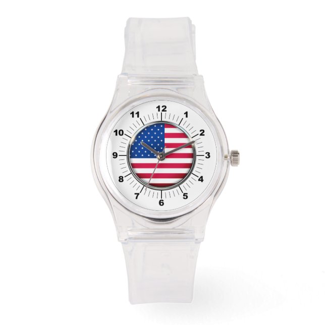 Dames USA Vlag Sportief Roze Silicon Horloge (Voorkant)