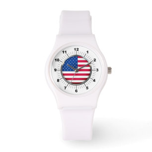 Dames USA Vlag Sportief Wit Silicium Horloge