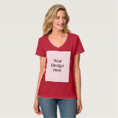 Dames V-hals T-shirt Dieprood (Voorkant volledig)