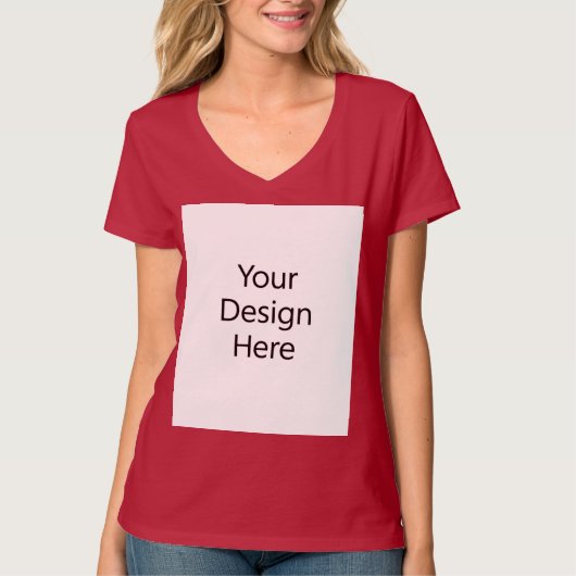 Dames V-hals T-shirt Dieprood (Voorkant)