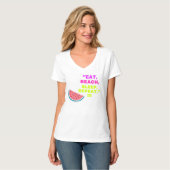 Dames V-hals T-shirt Eet Strand Slaap Herhaal (Voorkant volledig)