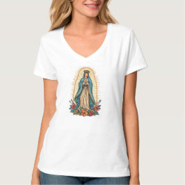 Dames V-hals T-shirt met afbeelding van de Maagd v