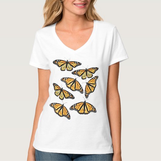 Dames V Hals T-shirt Veel Monarchen (Voorkant)