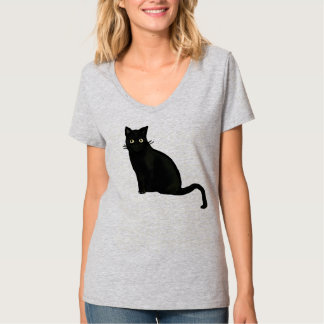 Dames V-hals zwarte katten shirt normale pasvorm