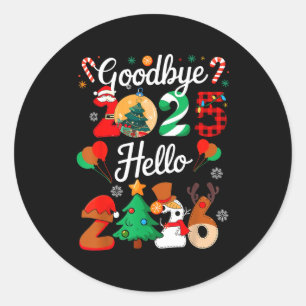 Dames Vaarwel 2025 Hallo 2026 Kerst Matching  Ronde Sticker