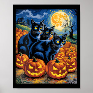 Dames Van Gogh Stijl Zwarte Katten Halloween Pompo Poster
