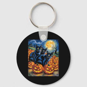 Dames Van Gogh Stijl Zwarte Katten Halloween Pompo Sleutelhanger