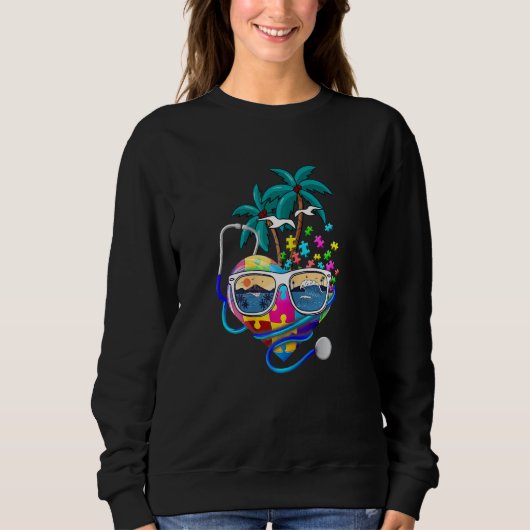 Dames Verpleegster Autisme Puzzel Stethoscoop Hart Trui (Voorkant)