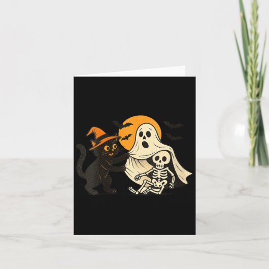 Dames Vintage Halloween Zwarte Kat Onthullend Kaart (Voorkant)