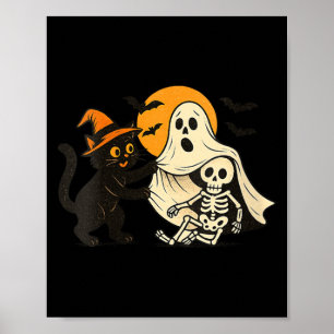 Dames Vintage Halloween Zwarte Kat Onthullend Poster